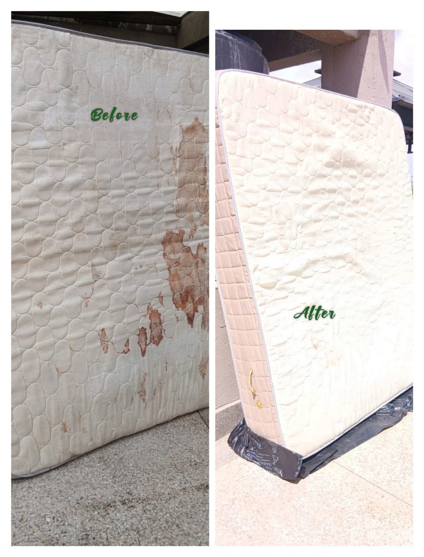 Close-up of mattress stain treatment